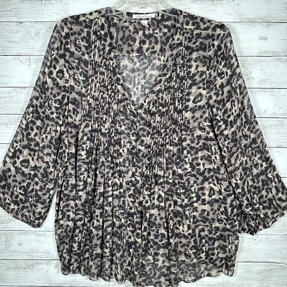 Kenneth Cole New York Silk Semi Sheer Pleated Front Camouflage Tunic XL - Picture 1 of 8